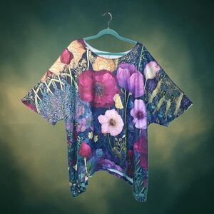 Artistic Floral Poppy Graphic Print Tunic Blouse - Women's Size 3XL
